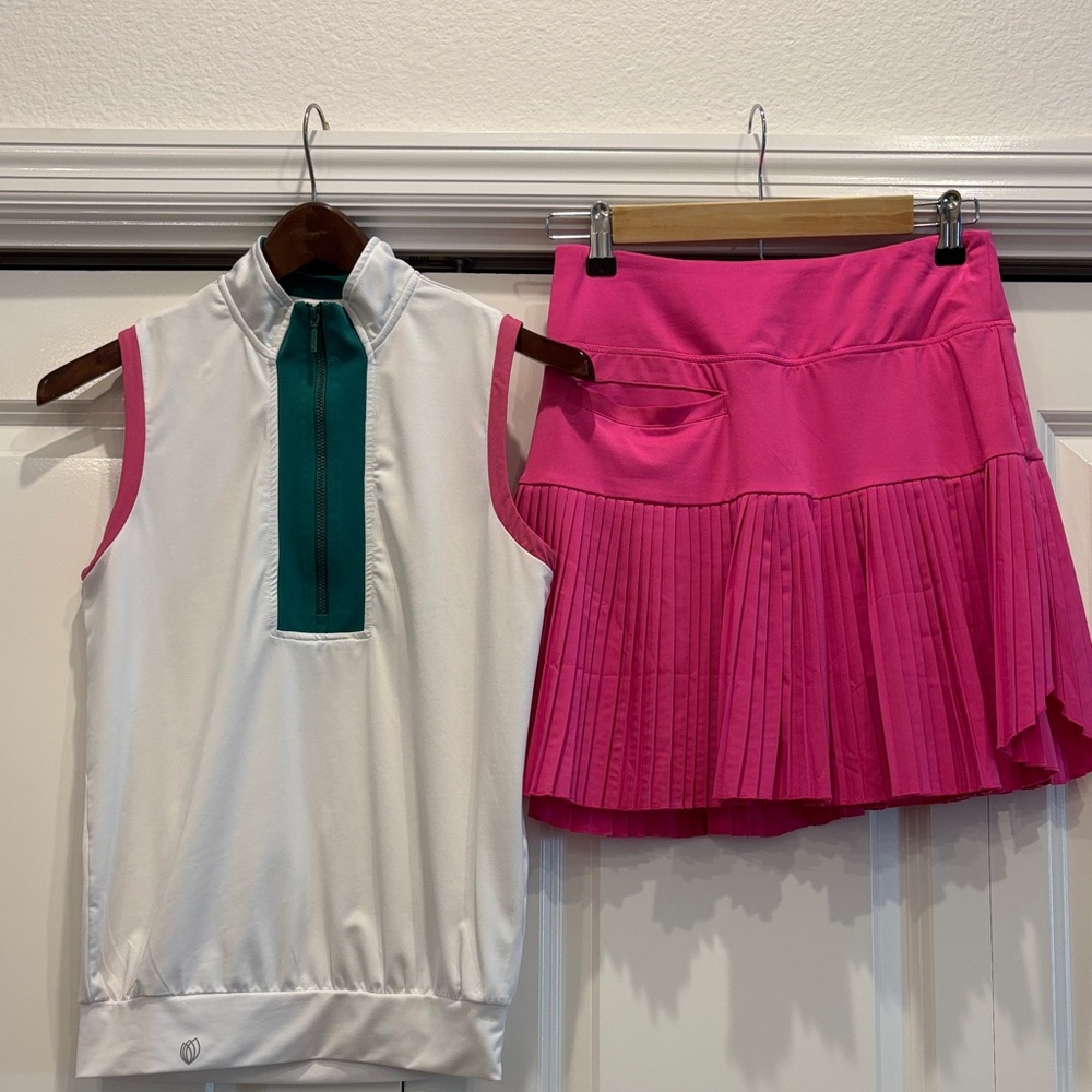 Women's Sleeveless White and Pink Top